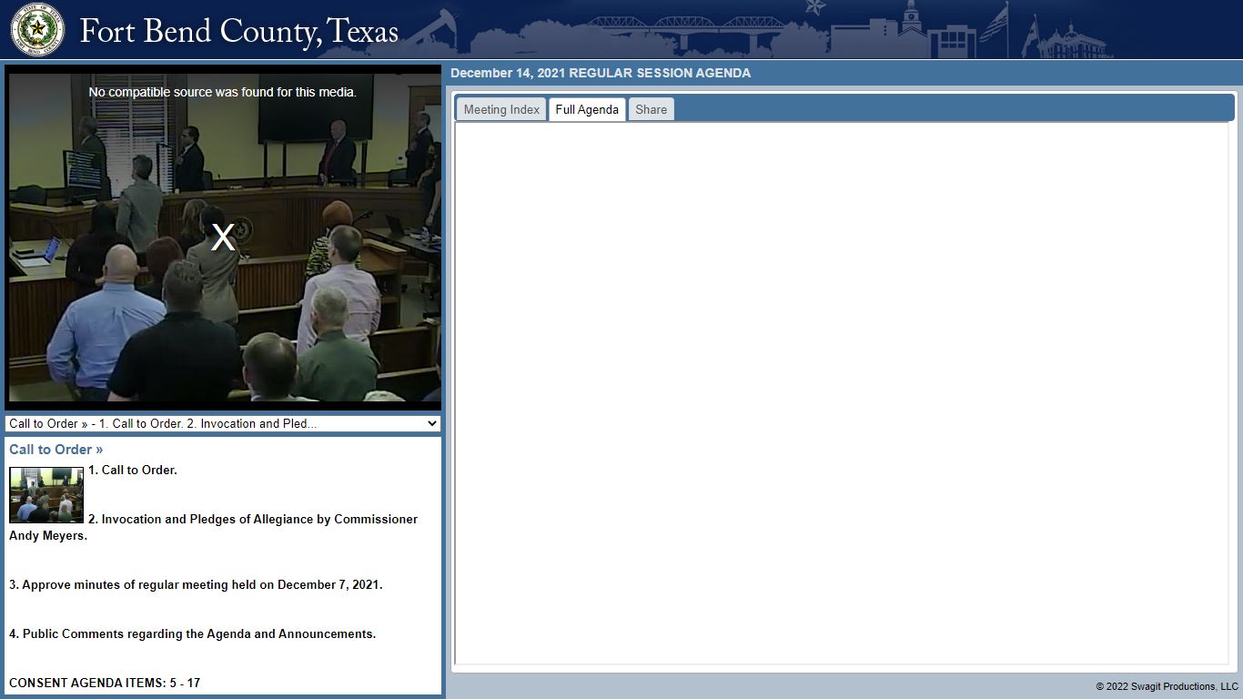 December 14, 2021 REGULAR SESSION AGENDA - Fort Bend ...